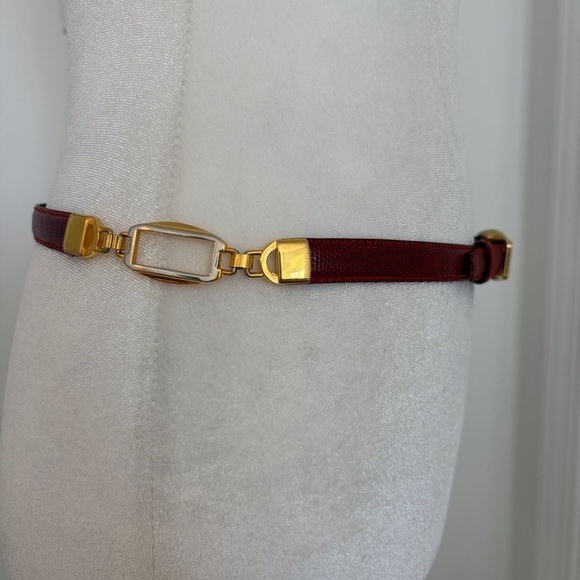 Vintage Red Leather Belt Gold Hardware Made in Spain Size 75/30 *I16 main image 12
